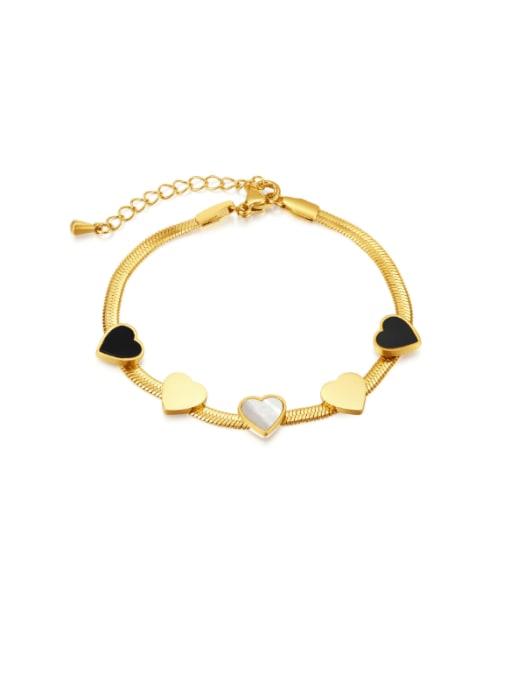 1372 Steel Bracelet Gold Titanium Steel Acrylic Heart Minimalist Link Bracelet