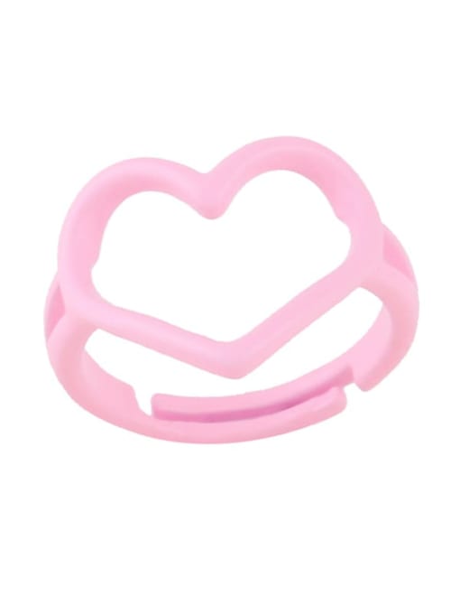 pink Brass Enamel Hollow Heart Minimalist Stackable Ring