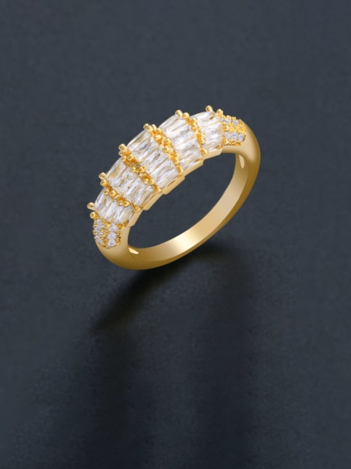 golden Brass Cubic Zirconia Geometric Vintage Band Ring
