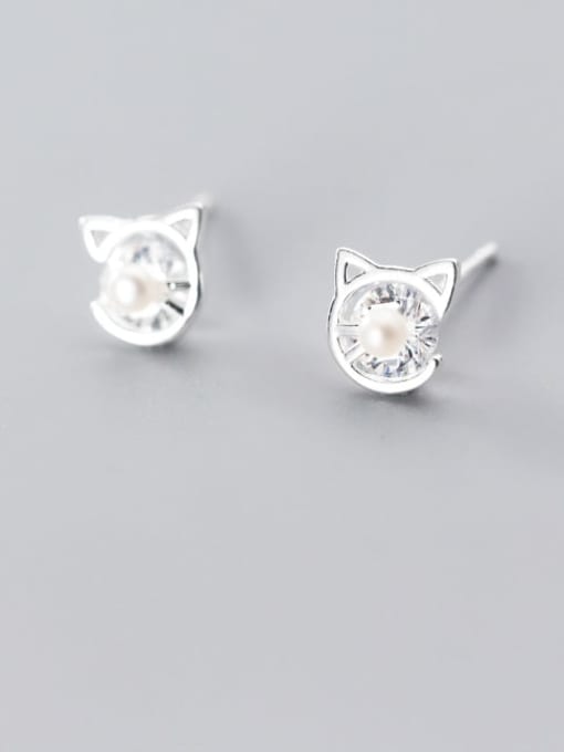 Rosh 925 Sterling Silver Cubic Zirconia Cat Minimalist Stud Earring 0