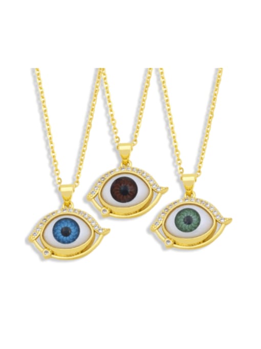 CC Brass Rhinestone Enamel Evil Eye Vintage Necklace
