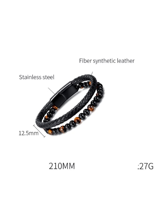 Open Sky Titanium Steel Artificial Leather Weave Trend Strand Bracelet 2