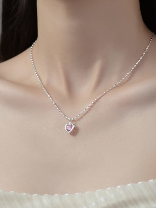 Rosh 925 Sterling Silver Cubic Zirconia Heart Minimalist Beaded Chain Necklace 1