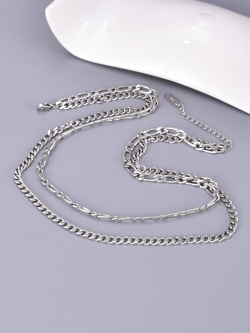 A TEEM Titanium Steel Geometric Double Layer Chain Hip Hop Multi Strand Necklace 0
