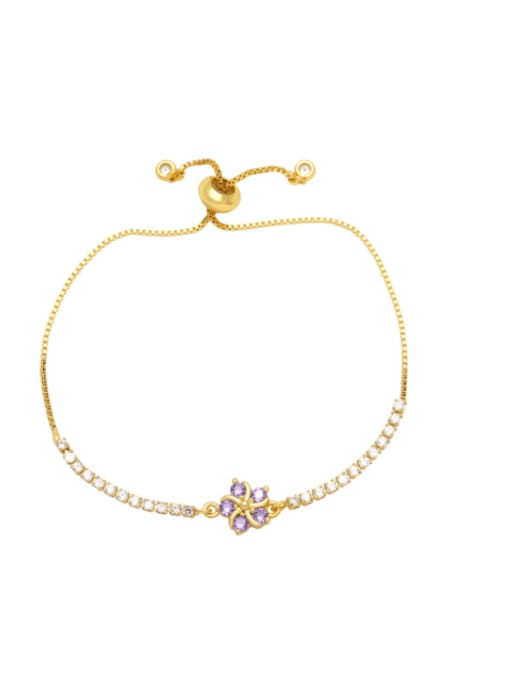 purple Brass Cubic Zirconia Geometric Vintage Adjustable Bracelet