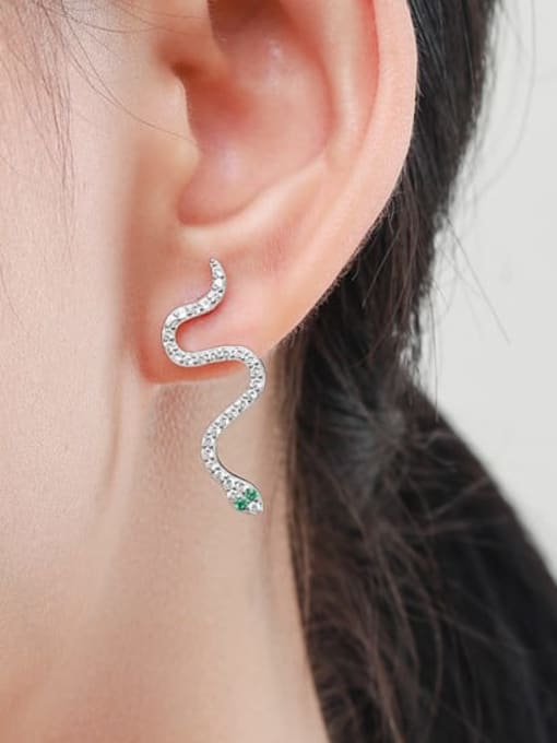 MODN 925 Sterling Silver Cubic Zirconia Snake Cute Stud Earring 1