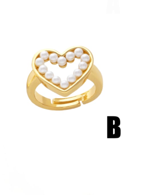 B Brass Imitation Pearl Heart Ethnic Band Ring