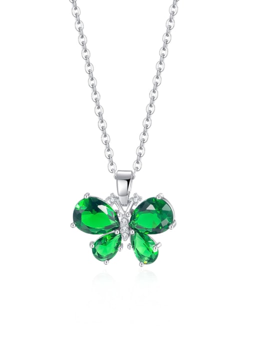 Green single Necklace Brass Cubic Zirconia Minimalist Butterfly Earring and Necklace Set