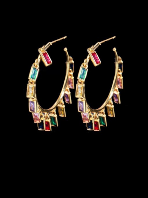 colour Brass Cubic Zirconia Geometric Luxury Cluster Earring