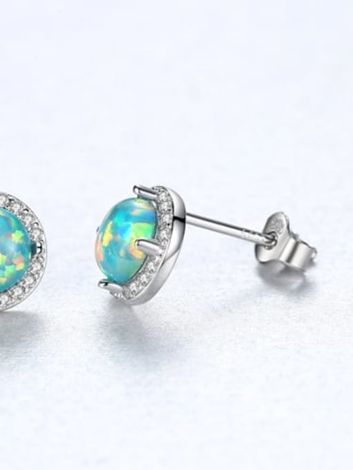 Green 18e04 925 Sterling Silver Opal Round Minimalist Stud Earring