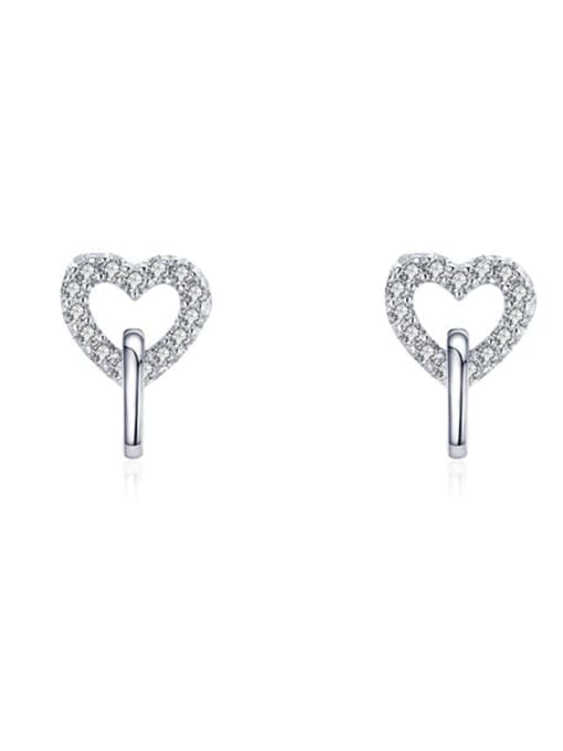 YGE2338  8mm*111mm 925 Sterling Silver Cubic Zirconia Heart Minimalist Geometry Stud Earring