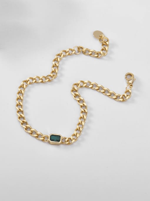 Gold grandmother Green Diamond Bracelet Brass Glass Stone Geometric Vintage Link Bracelet