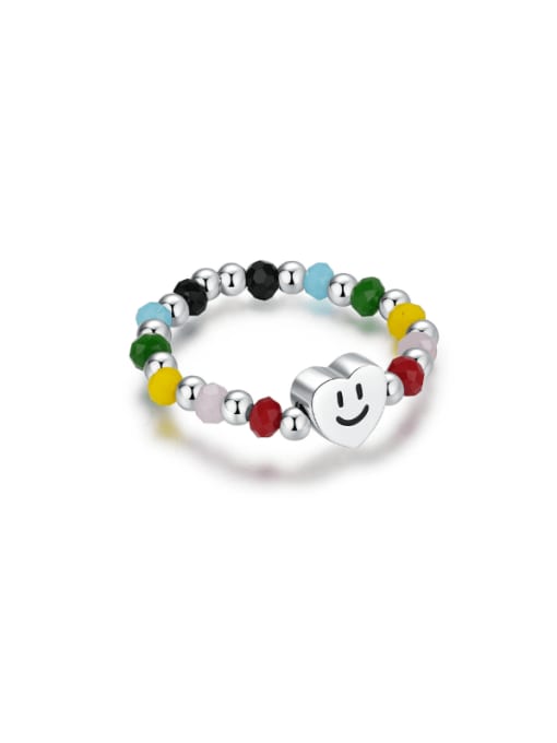 MODN 925 Sterling Silver Enamel Heart Dainty Bead Ring 0