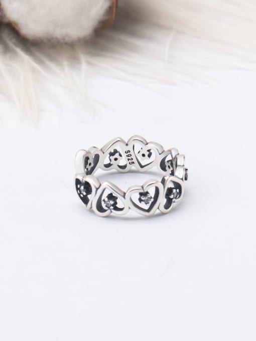 XBOX 925 Sterling Silver Rhinestone Heart Vintage Band Ring 2
