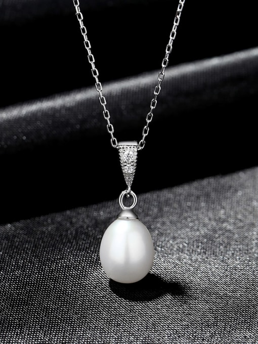 CCUI 925 Sterling Silver Imitation Pearl Water Drop Dainty Necklace 2