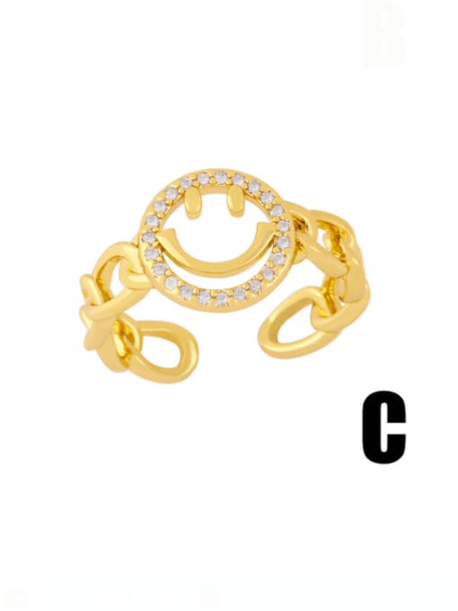 C Brass Cubic Zirconia Smiley Vintage Band Ring