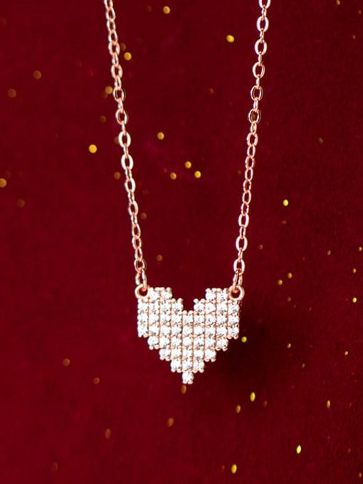 Rosh 925 Sterling Silver  Simple fashion full diamond heart pendant necklace 2