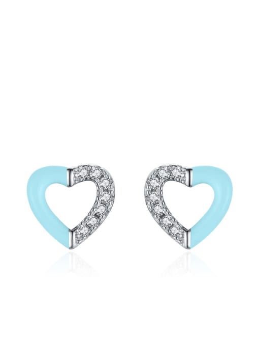 Blue Heart Earrings 925 Sterling Silver Enamel Bowknot Minimalist Stud Earring