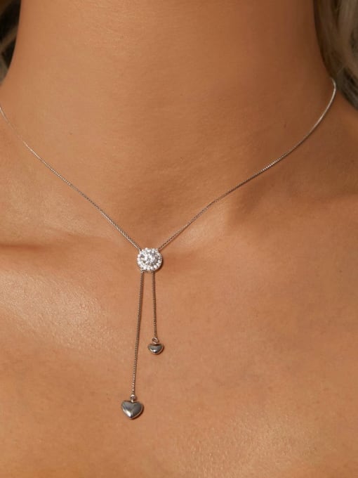 Jare 925 Sterling Silver Moissanite Heart Dainty Tassel Necklace 1