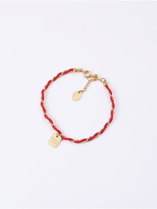 GROSE Titanium With Imitation Gold Plated Simplistic Red Rope Braid Square Bracelets 0