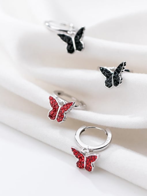 Rosh 925 Sterling Silver Rhinestone Red Butterfly Cute Huggie Earring 2