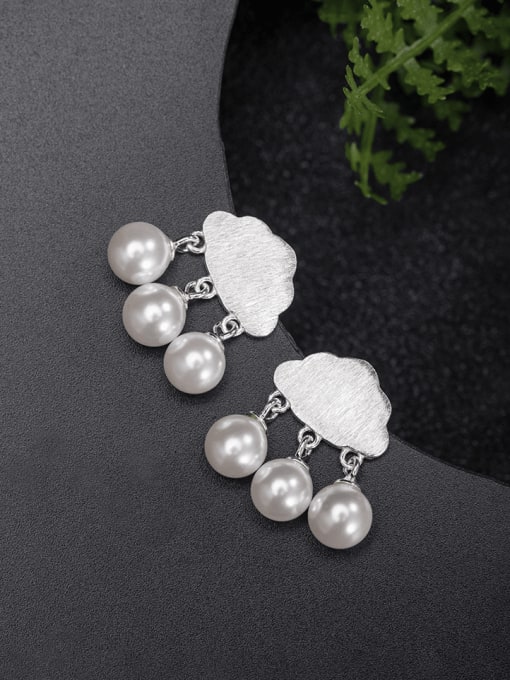 SILVER MI 925 Sterling Silver Imitation Pearl Cloud Minimalist Drop Earring 2