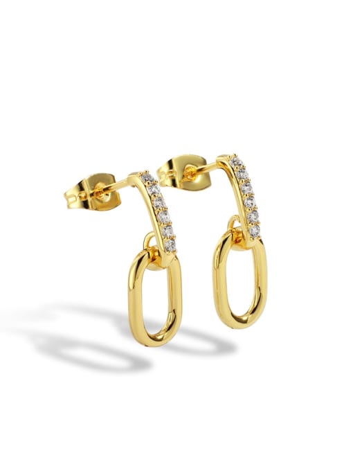 Gold Oval Earrings Brass Rhinestone Geometric Minimalist Stud Earring