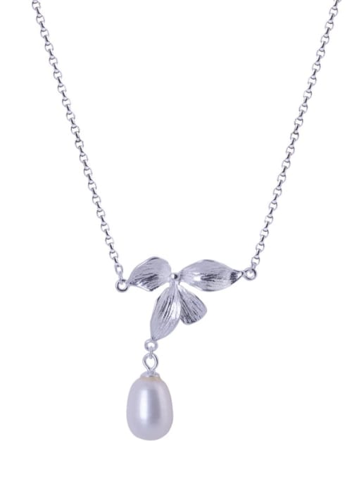 SILVER MI 925 Sterling Silver Freshwater Pearl Flower Vintage Necklace 3