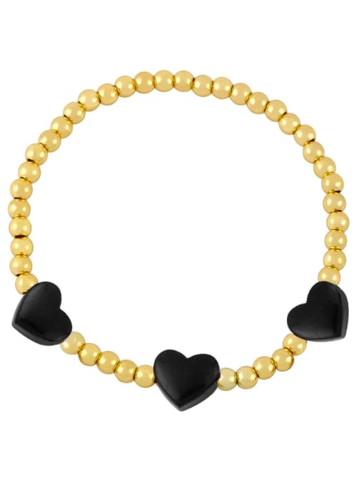 black Brass Enamel Heart Trend Beaded Bracelet