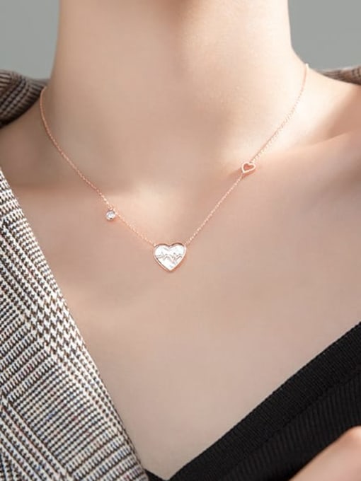 Rosh 925 Sterling Silver Acrylic Heart Minimalist Necklace 2