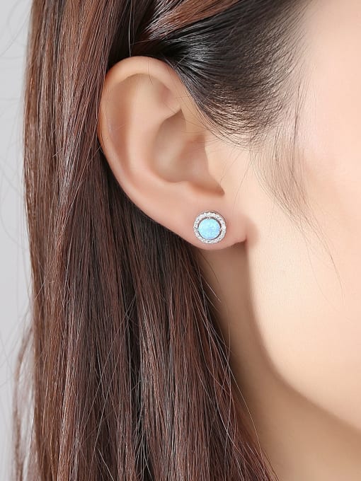 CCUI 925 Sterling Silver Opal Round Minimalist Stud Earring 1