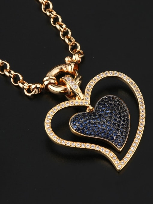 Blue Spinel Copper Rhinestone Heart Vintage Pendant Necklace