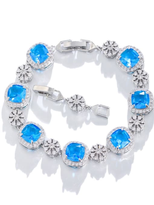 Sky Blue Brass Cubic Zirconia Geometric Luxury Bracelet