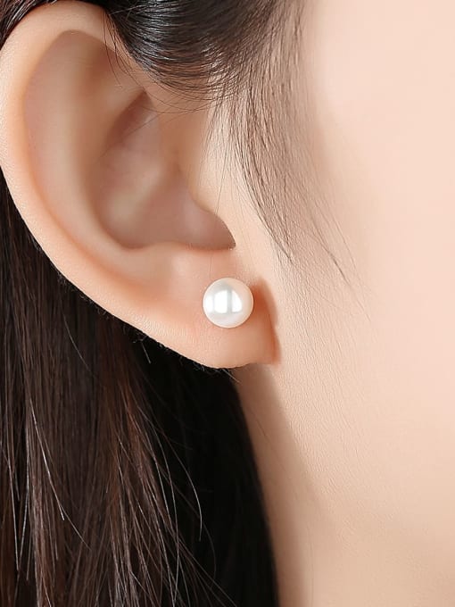 CCUI 925 Sterling Silver Freshwater Pearl White Ball Minimalist Stud Earring 1