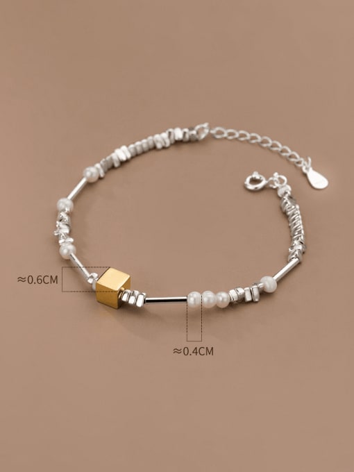 Rosh 925 Sterling Silver Imitation Pearl Geometric Vintage Beaded Bracelet 2