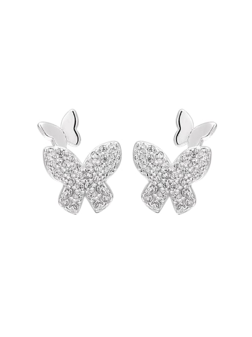 silver 925 Sterling Silver Cubic Zirconia Butterfly Dainty Stud Earring