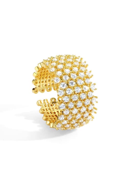 Gold Brass Cubic Zirconia Geometric Vintage Cocktail Ring