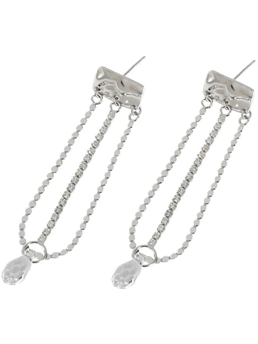 DAKA 925 Sterling Silver Cubic Zirconia Tassel Minimalist Drop Earring 4