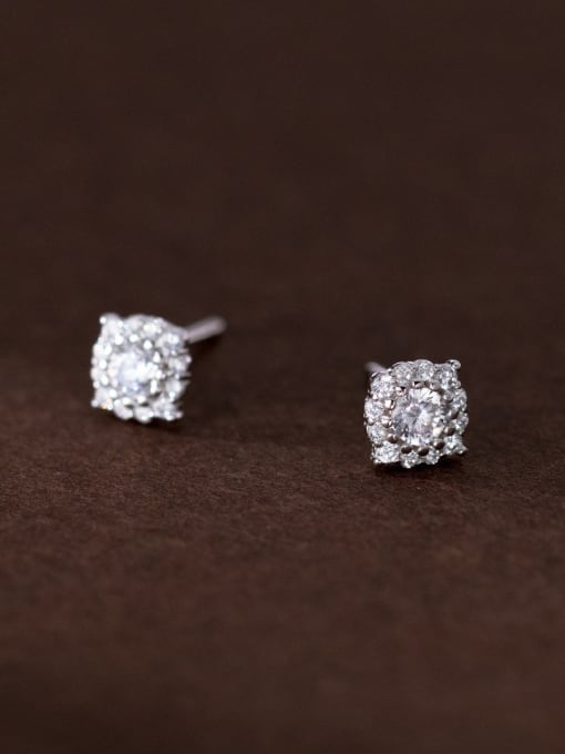 Silver 925 Sterling Silver Cubic Zirconia Square Dainty Stud Earring