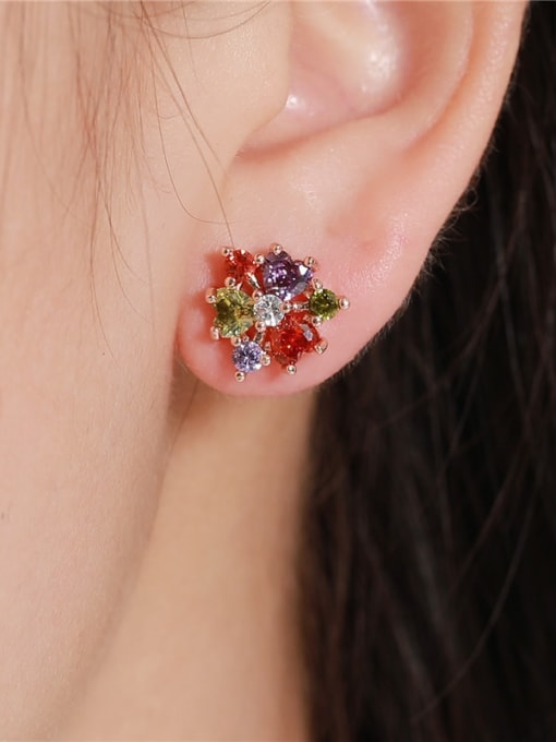 DUDU Brass Cubic Zirconia Multi Color Flower Dainty Stud Earring 1