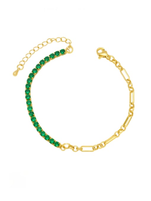 green Brass Cubic Zirconia Geometric Minimalist Bracelet