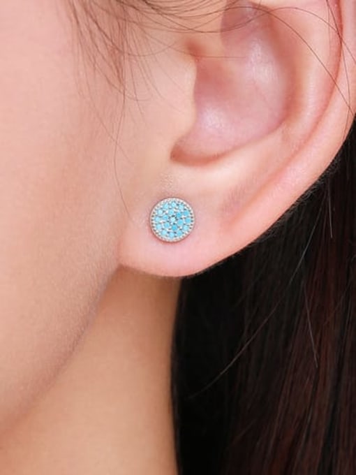 MODN 925 Sterling Silver Turquoise Round Classic Stud Earring 1