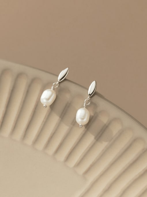 Rosh 925 Sterling Silver Freshwater Pearl Geometric Minimalist Drop Earring 3