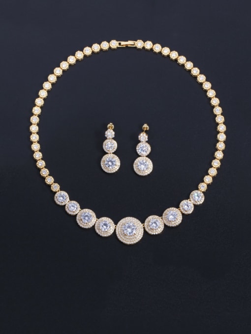 L.WIN Brass Cubic Zirconia Luxury Round  Earring and Necklace Set 0