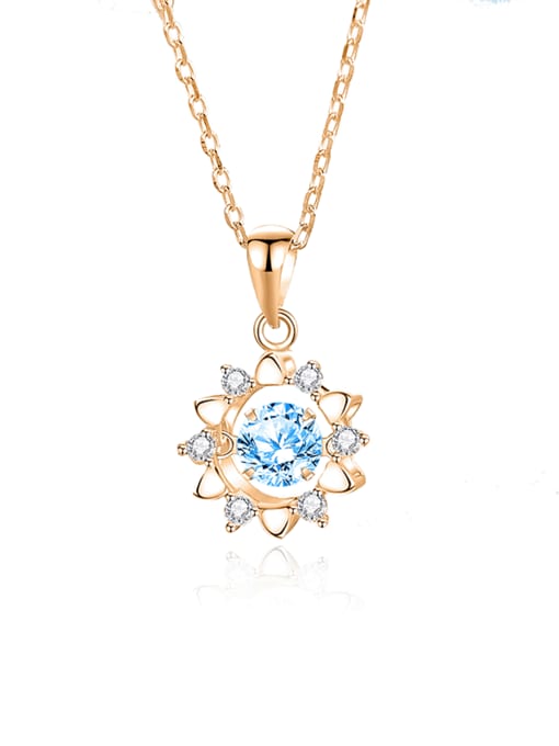 FDTD 026 Rose Gold+Blue  Zircon 925 Sterling Silver Moissanite Flower Dainty Necklace