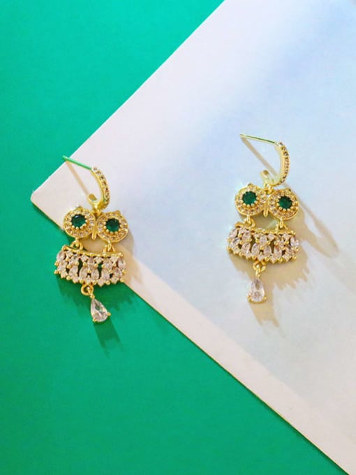 CC Brass Cubic Zirconia Owl Cute Drop Earring 2