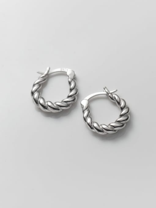 Silver 925 Sterling Silver Twist   Geometric Minimalist Huggie Earring