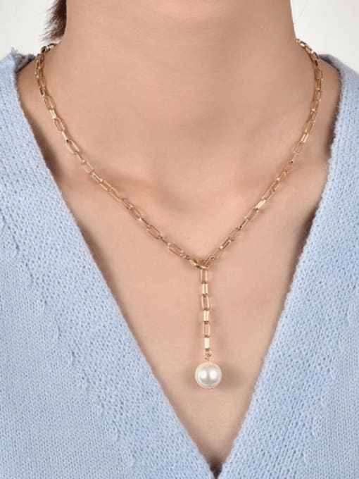 CHARME Brass Imitation Pearl Tassel Minimalist Tassel Necklace 1