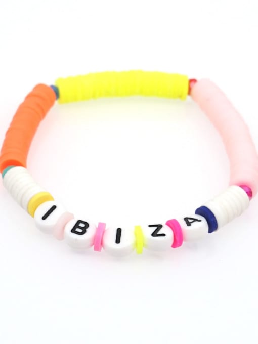 QT B200011I Stainless steel Multi Color Polymer Clay Letter Bohemia Stretch Bracelet
