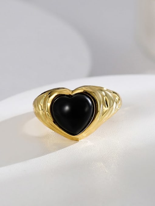 CHARME Brass Acrylic Heart Vintage Band Ring 2
